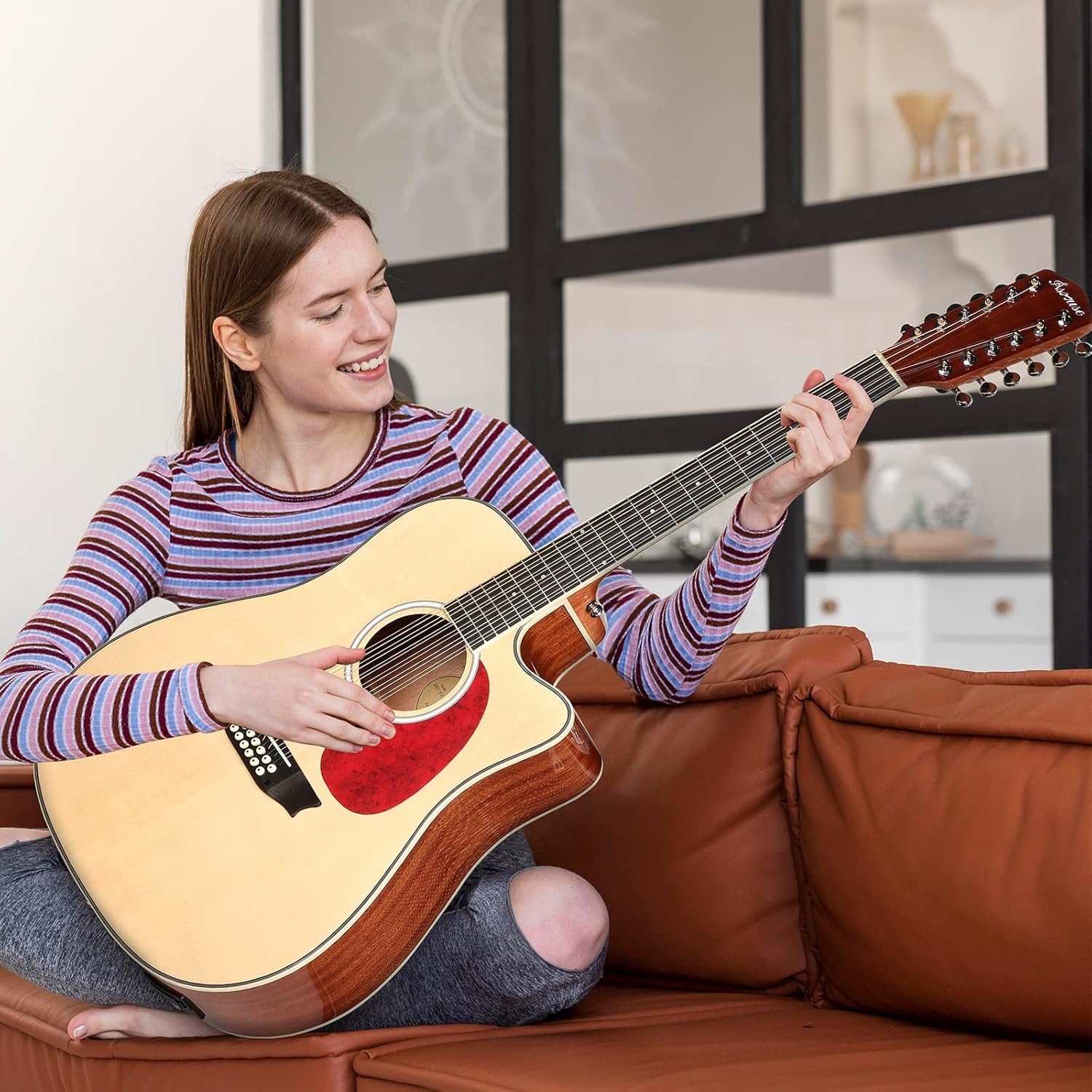 Asmuse 12 String Guitar,42” Acoustic Electric Guitar,Full Size 12 String Acoustic Guitar Bundle with 4-Band EQ, Gig Bag, Picks, Shoulder Strap