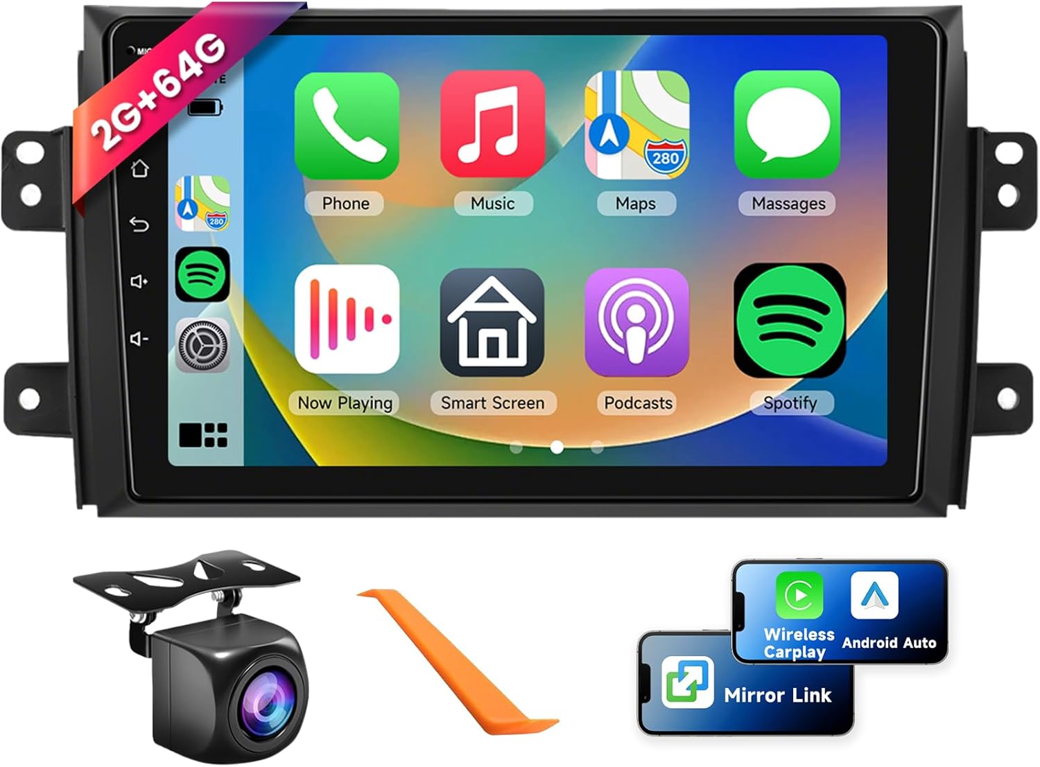 2G+64G Car Radio Stereo for Suzuki SX4 2006-2013 with Wireless CarPlay/Android Auto, 9 Inch HD Touch Screen Android 13 Head Unit GPS WiFi Bluetooth FM/RDS EQ HD Backup Camera