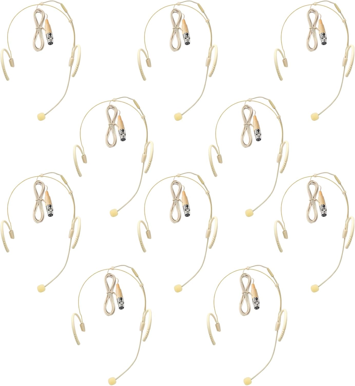 10 Pack Professional Headset/Headworn Microphone Omni-Directional Hanging Condenser Over-Ear TA4F Mini XLR Mic for Shure Hands-Free Microphone with Windscreen,Beige Low Profile Light-Weight