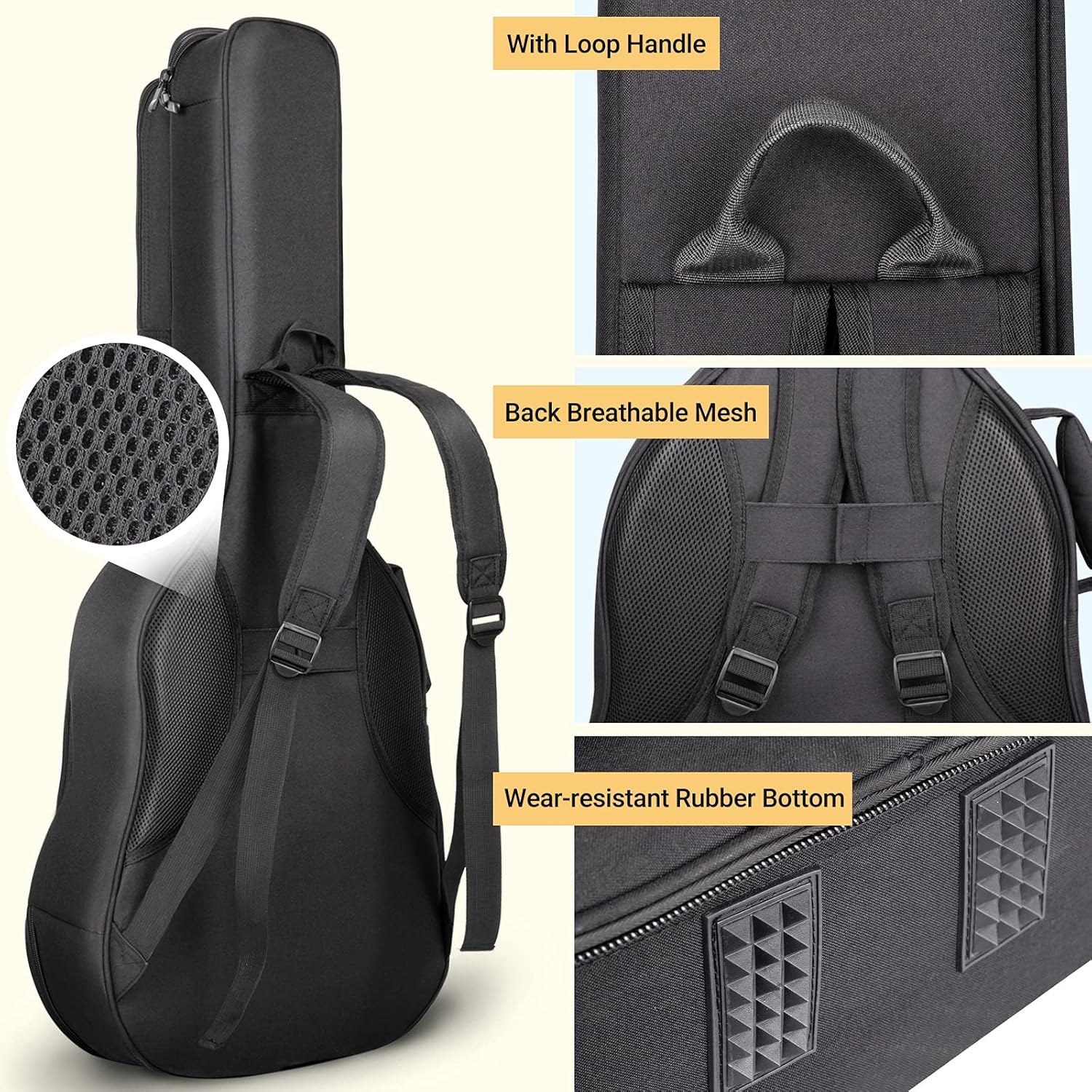 CAHAYA Acoustic Guitar Case Soft Padded Guitar Bag 0.7 In Thick Sponge Reinforced Gig Bag with 5 Pockets,Neck Cradle,Back Hanger Loop for 39 40 41 In Acoustic Classical Guitars CY0244