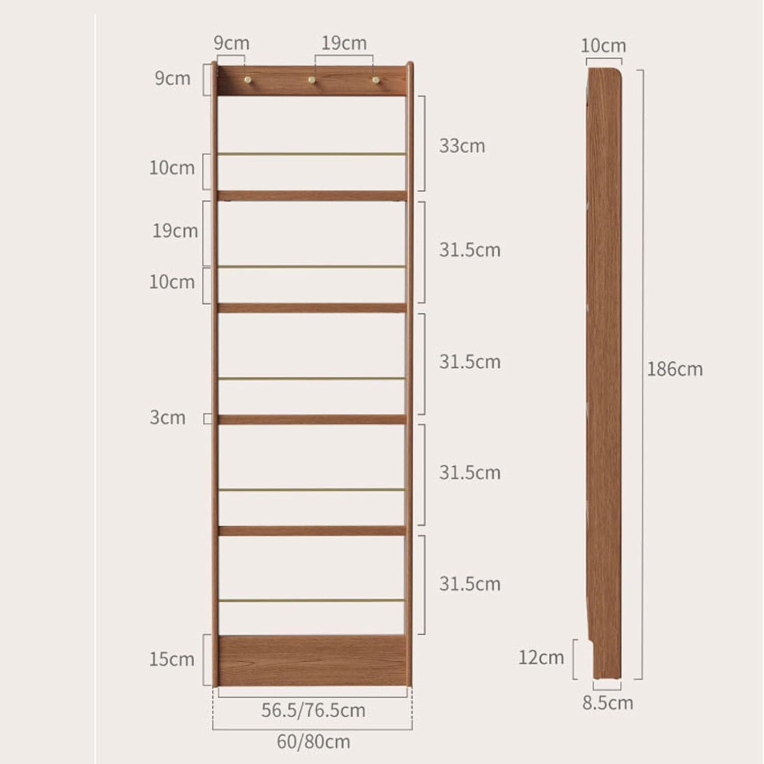 Solid Wood Bookcases Behind The Door Bookshelf Solid Wood Bookcases with Open Display Shelves Behind The Door Storage Organizer for Toys And Books Space-Saving Wall Mount Narrow Book Shelf,60*10*186cm