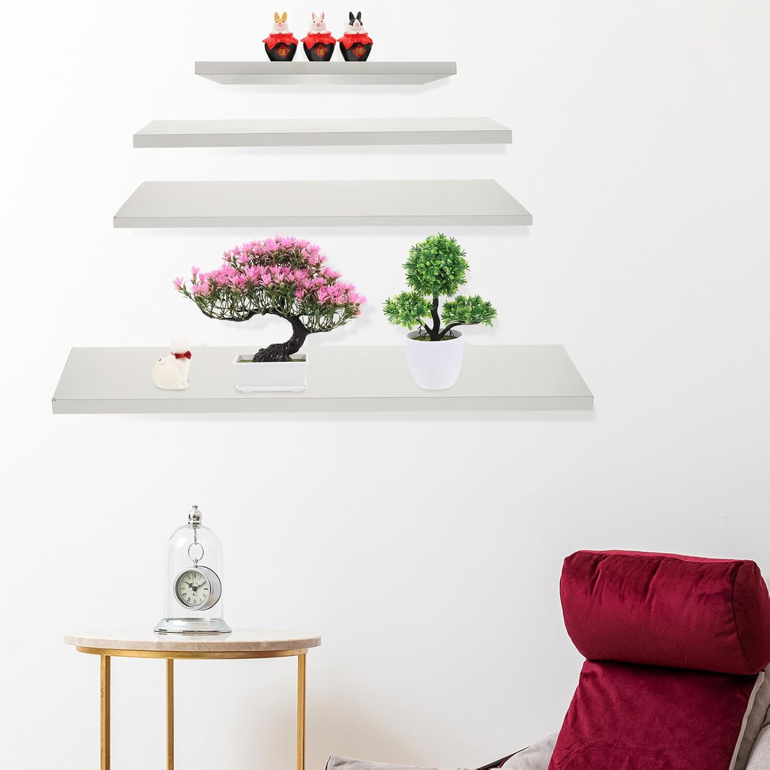 Thickened Modern Floating Wall Shelf Simple Style Wooden Wall-Mounted Rack for Bathroom Bedroom Kitchen Living Storage and Decorative Display Space-Saving Household Organizer