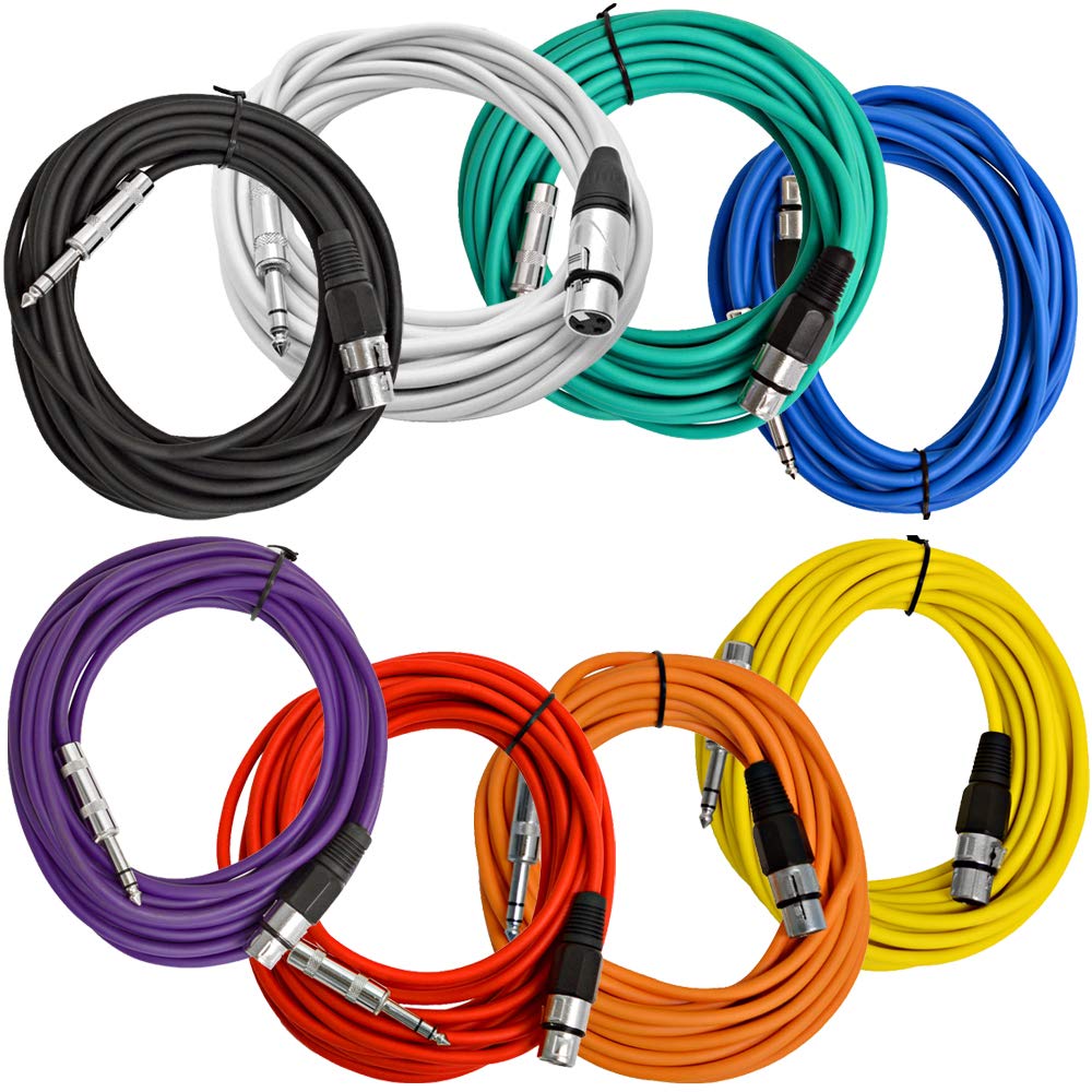 Seismic Audio - SATRXL-F25-Multi - 8 Pack of 25 Foot Multi-Color XLR Female to 1/4 Inch TRS Patch Cables 25' Pro Audio Balanced XLR-F to 1/4