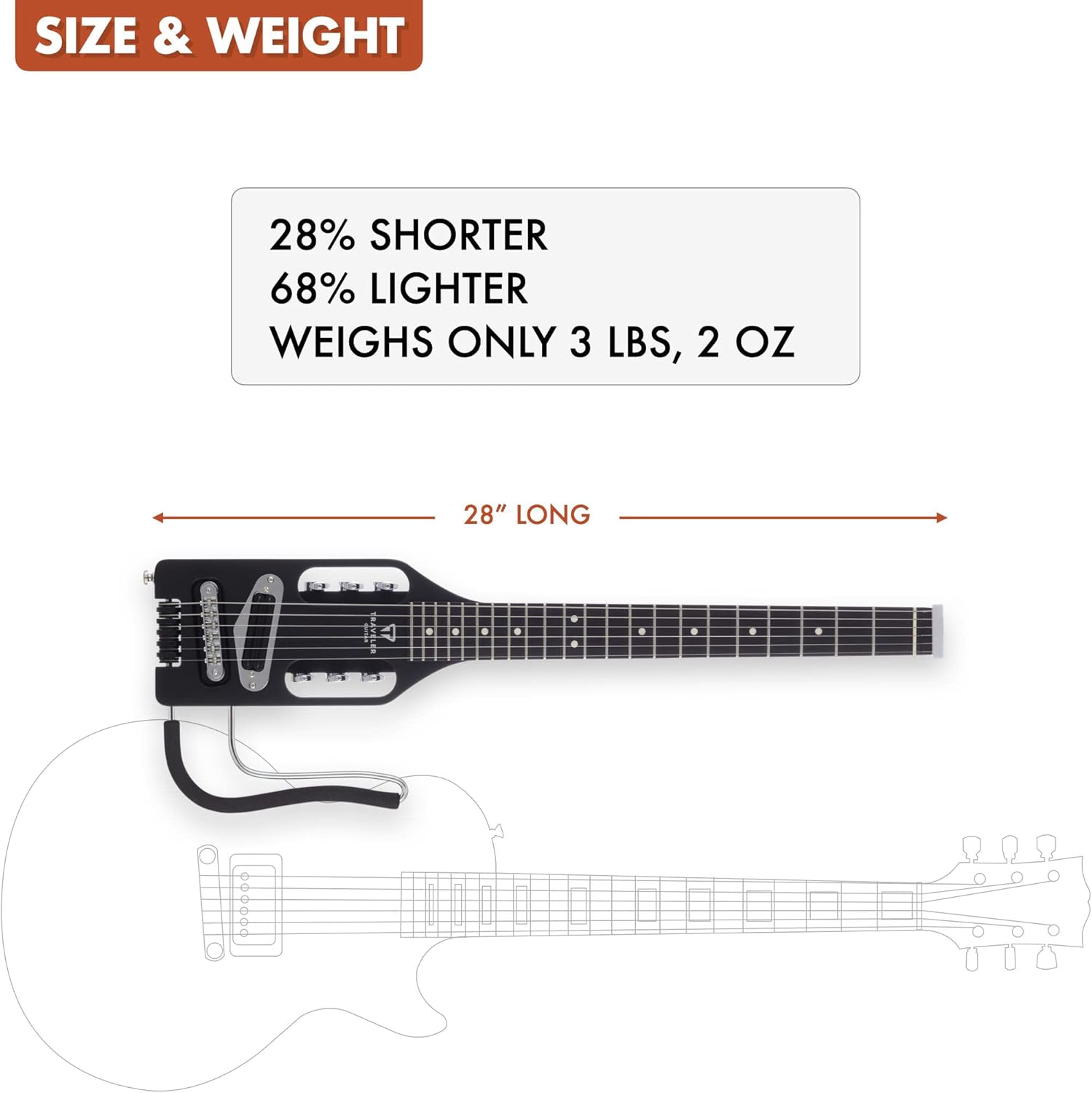 Traveler Guitar Ultra-Light Electric Guitar Matte Black | Portable Electric with Removable Lap Rest | Full 24 3/4