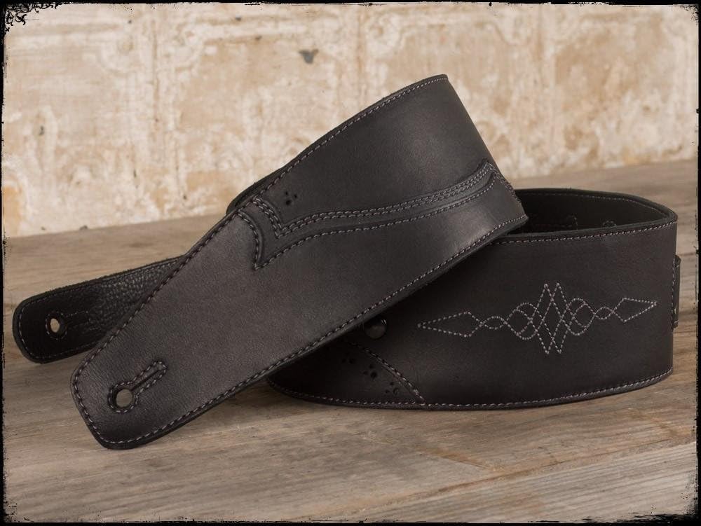 Anthology Gear Walk the Line Vintage Full Grain Leather Guitar Strap - For Electric, Acoustic, and Bass Guitars Carbon Black Color