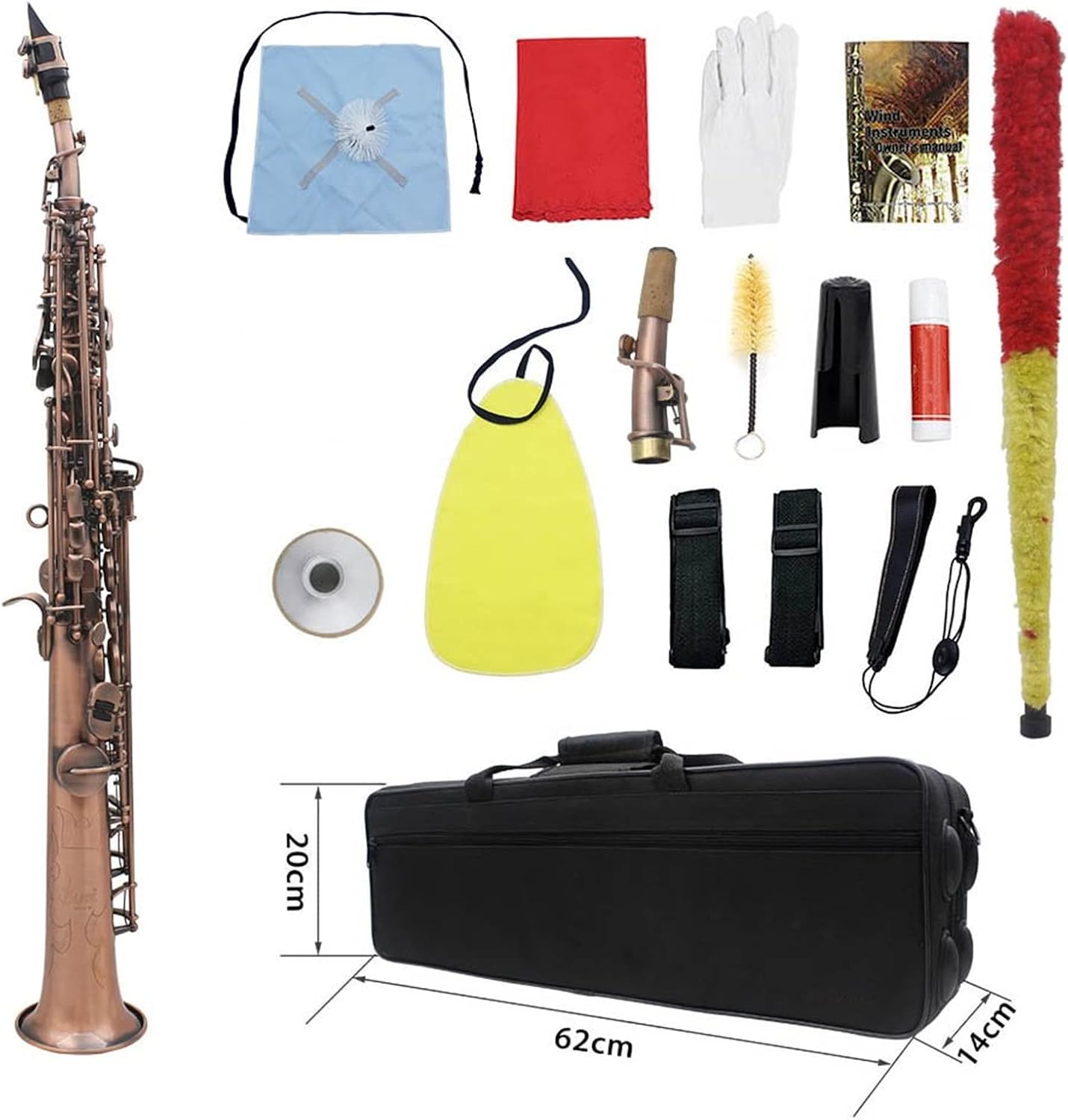 KESHUO Bronze Straight Bb Saxophone Sax Woodwind Instrument Abalone Shell Key Carve Pattern Brass Sax Beginners Kit