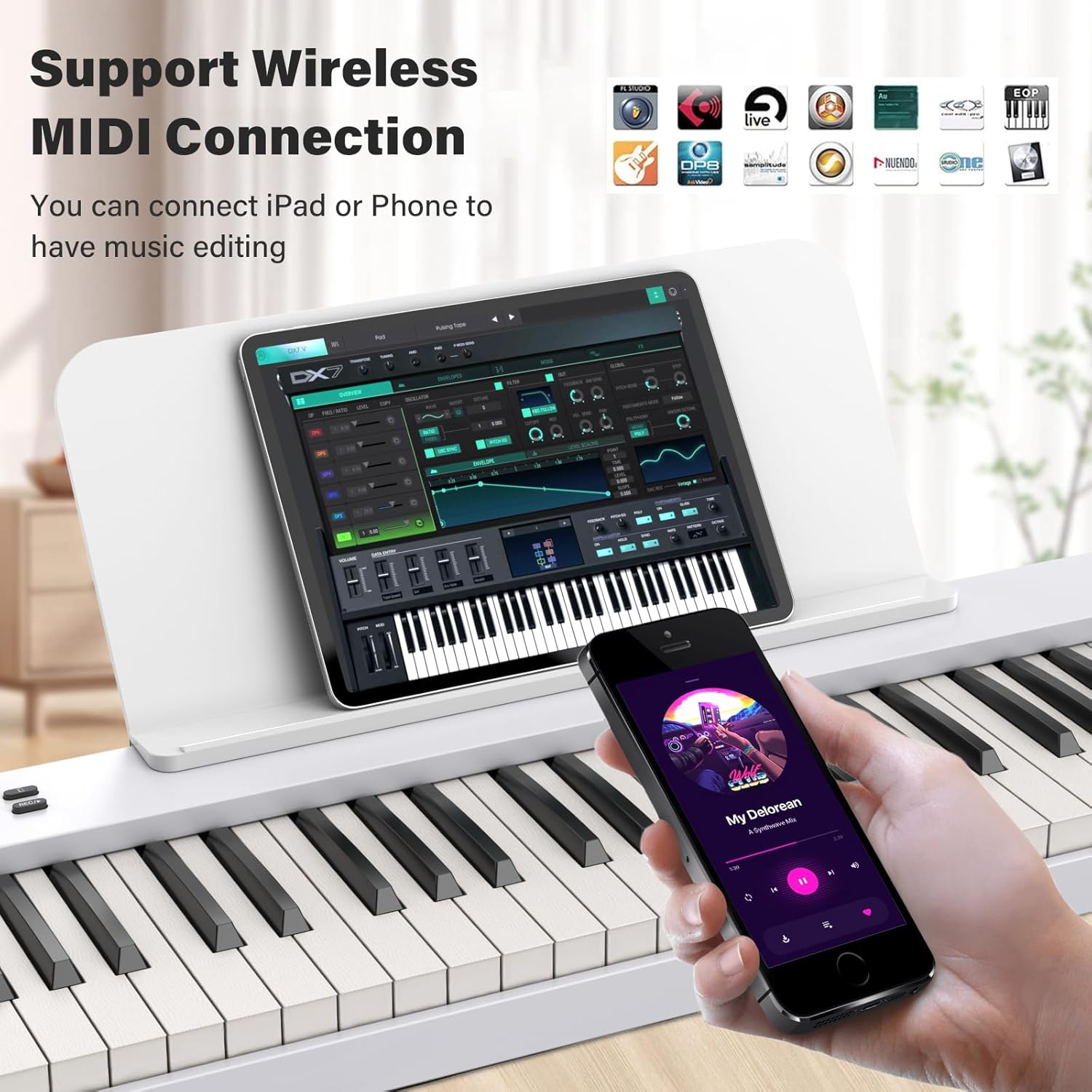 BESFAN 88 Key Keyboard Piano BSP-10F Portable Folding Piano with Semi-Weighted Keyboard, 128 Tones, USB MIDI, Sustain Pedal, Music Stand for Beginners Gifts, White