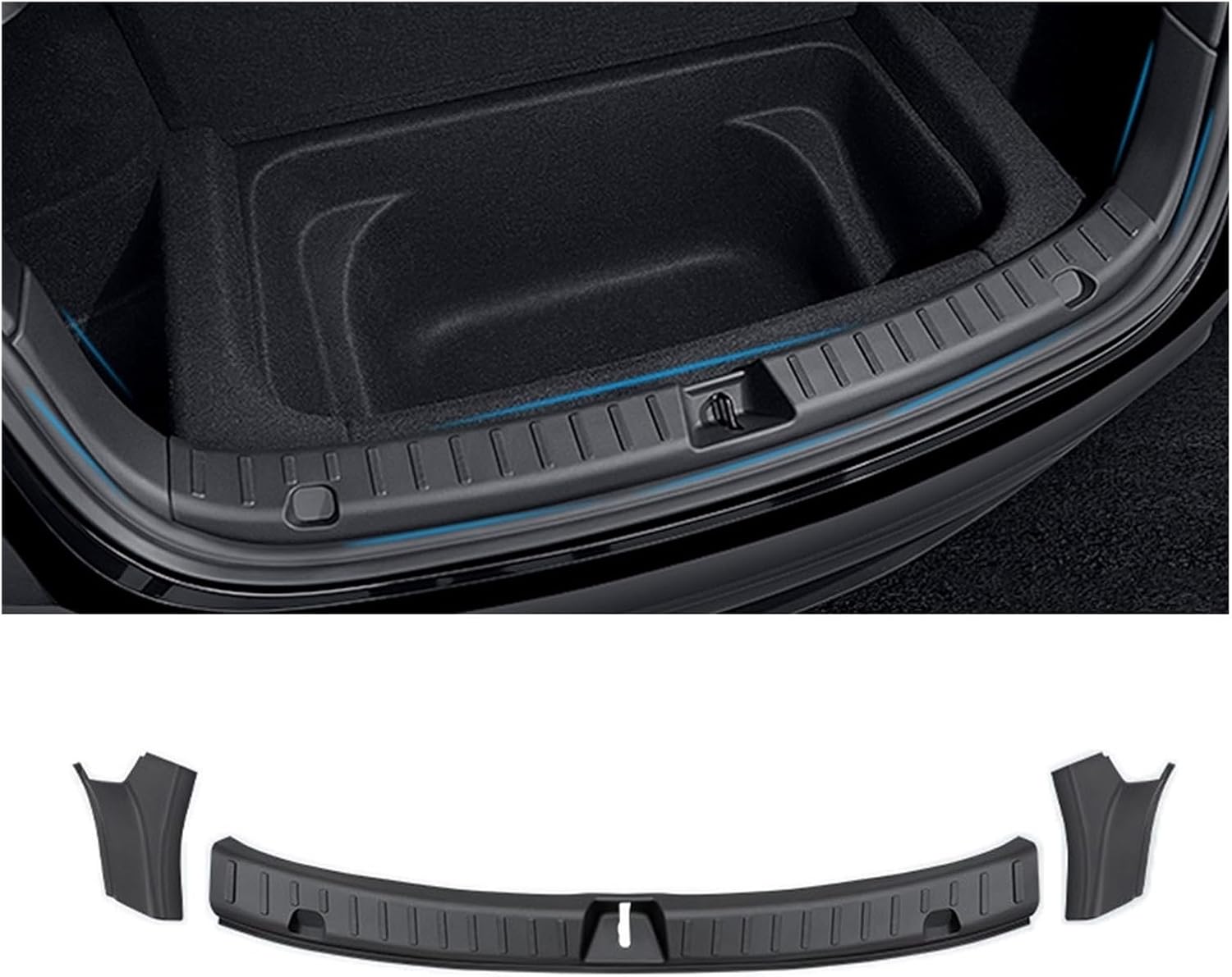 ICOBES Threshold Bar Door Welcome Pedal TPE Corner Guard Kick Guard Boot Side Guard Car Anti-Dirty Pad Set。Compatible for Tesla Model Y 2021 2022 (Color : 3PCS Trunk Guard)