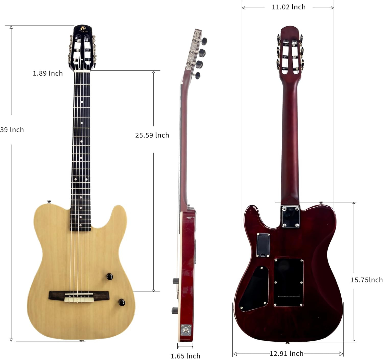 TARIO Electronic Classical Portable Guitar SILENT GUITAR Classic Nylon String Travel Portable Guitars solid spruce top Okoume body