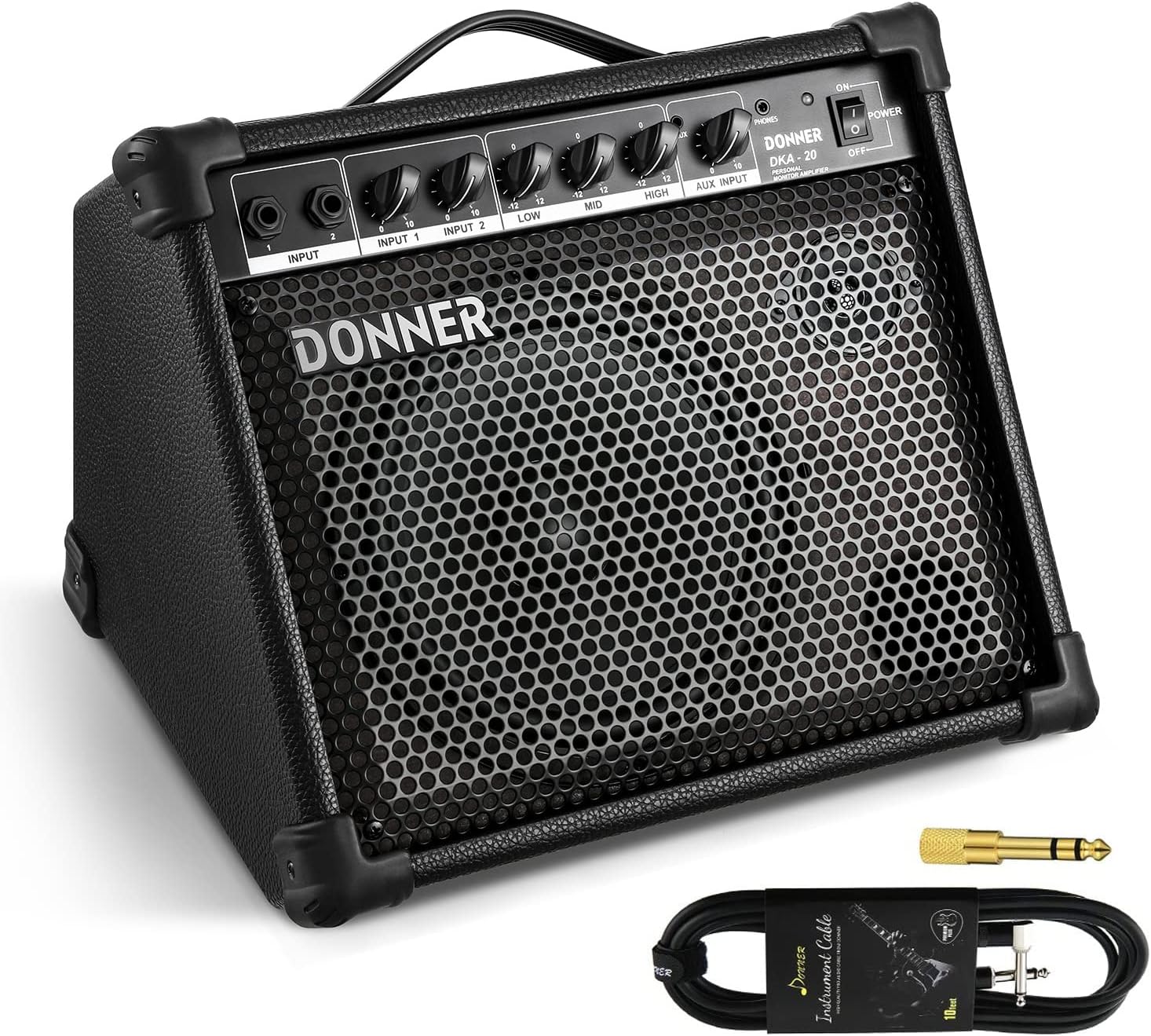 Donner DKA-20 Keyboard Amplifier 20 Watt Keyboard AMP with Aux in and Two Channels, Bass Guitar Amp, Piano Amplifier, Electronic Drum Speaker Support for Microphone Input