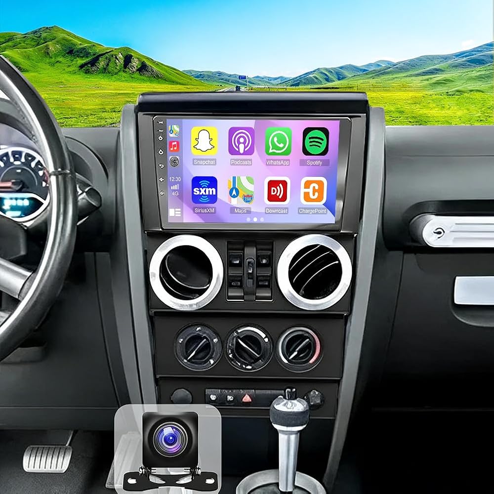 2+32G Car Stereo for Wrangler JK 4-Door 2007-2012 with Wireless Carplay&Android Auto,9 Inch Android 13 Touchscreen Bluetooth Car Radio with GPS, WiFi, FM Radio,Backup Camera,SWC,MIC