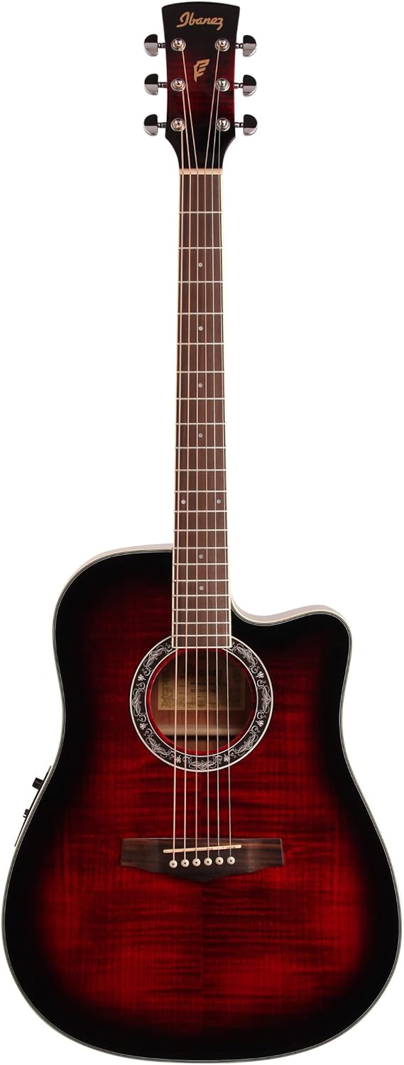 Ibanez PF28ECE PF Acoustic-Electric Guitar, Transparent Red Sunburst High Gloss