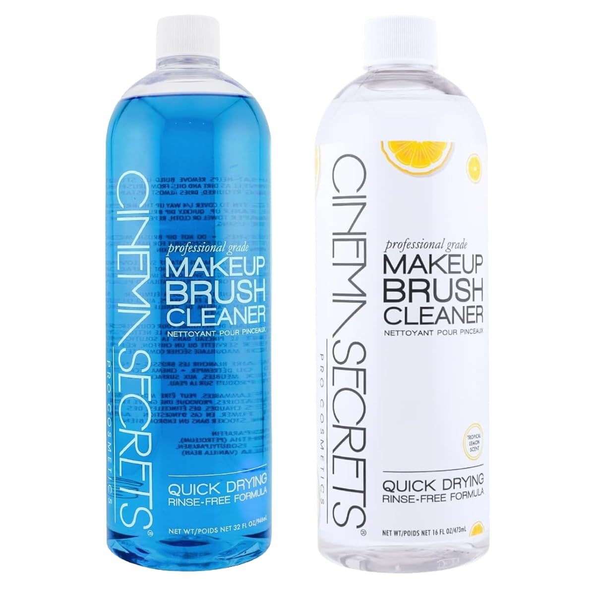 Cinema Secrets Makeup Brush Cleaner 32oz Bundle in Vanilla & Lemon - Professional Cleanser for Makeup Brushes - Quick-Drying, Rinse-Free Formula - Removes Waterproof Make Up (2 Products)