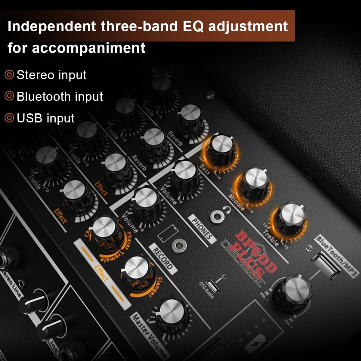 Coolmusic 300W Professional Acoustic Guitar Amp，Busking Amplifier PA System with 7 Inputs, Studio-Grade Reverb/Chorus/Delay/Tremolo/Phaser/Flanger, 3-Band EQ