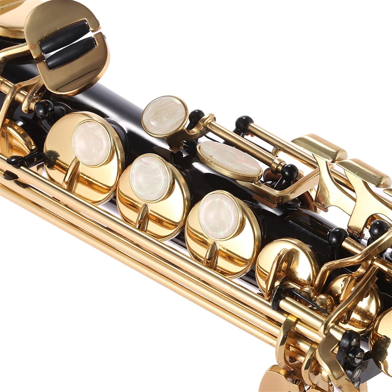 KESHUO Brass Straight Sax Saxophone Bb B Flat Woodwind Instrument Natural Shell Key Carve Pattern with Carrying Case Brass Sax Beginners Kit (Color : Black)