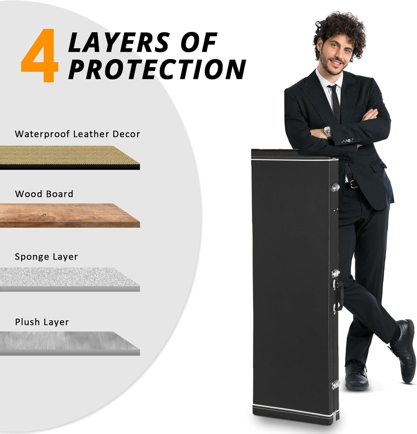 Ktaxon Electric Bass Guitar Hard Case, Wooden Hard-Shell Protective 46