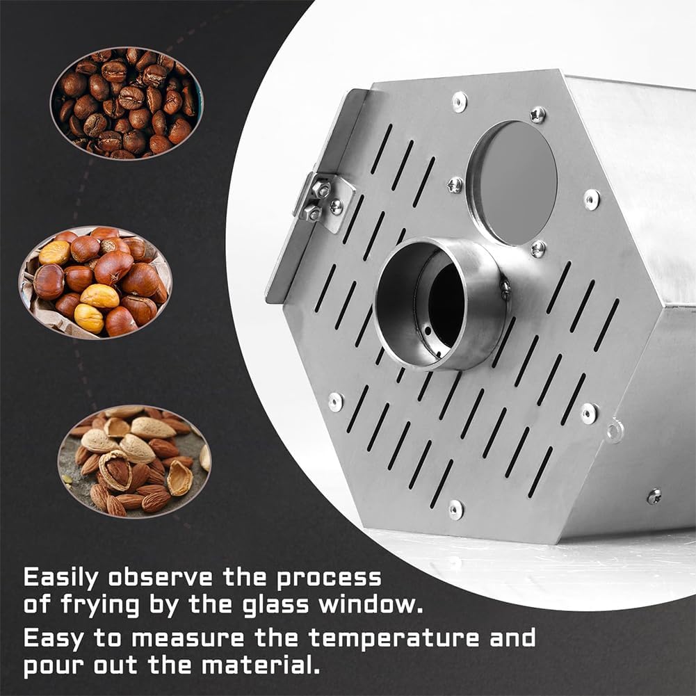 Electric Coffee Bean Roaster, Gas Coffee Bean Baker with Thermometer, 3.4L Drum Type Stainless Steel Coffee Roaster Machine for Home and Commercial Use
