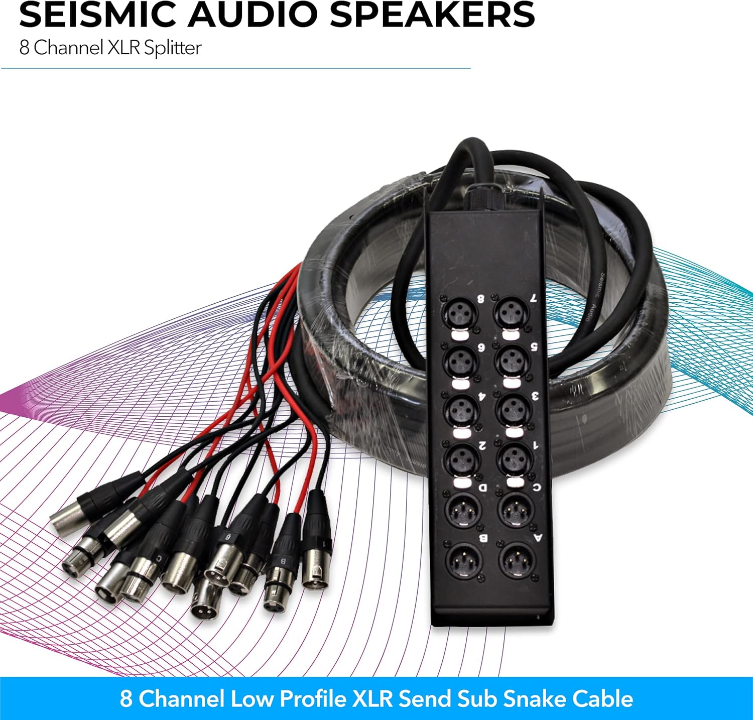 Seismic Audio Speakers 8 Channel Low Profile XLR Send Sub Snake Cable, XLR Splitter Cable, 50 Feet