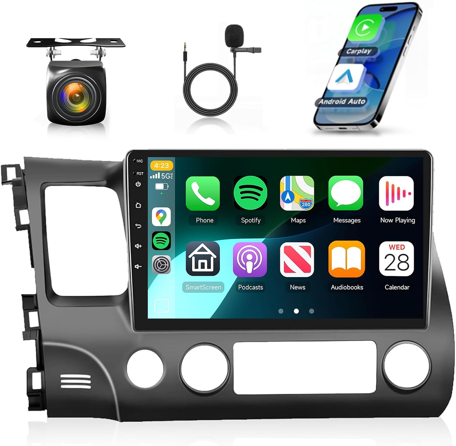 4GB 64GB Android Car Stereo for Honda Civic 2006-2011 Radio with 10.1inch 1280x720 IPS Touch Screen DSP 36EQ Wireless Carplay Android Auto 5.0Bluetooth GPS FM/RDS WiFi MirrorLink AHD Backup Camera