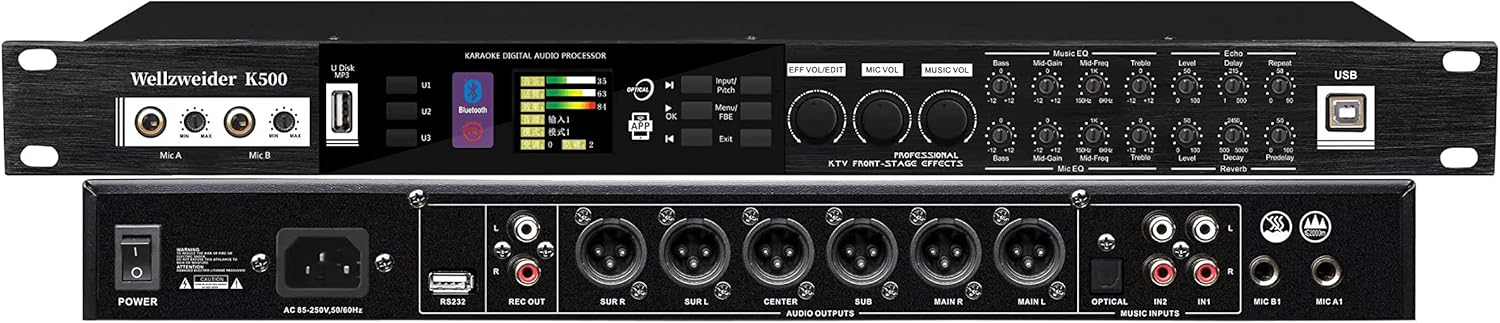Audio Processor Mobile APP debugging Level 4 anti-whistle digital karaoke Mixer Microphone 4 inputs Reverberator USB Bluetooth Digital Mixer Reverberator Microphone KTV Karaoke Audio Processor