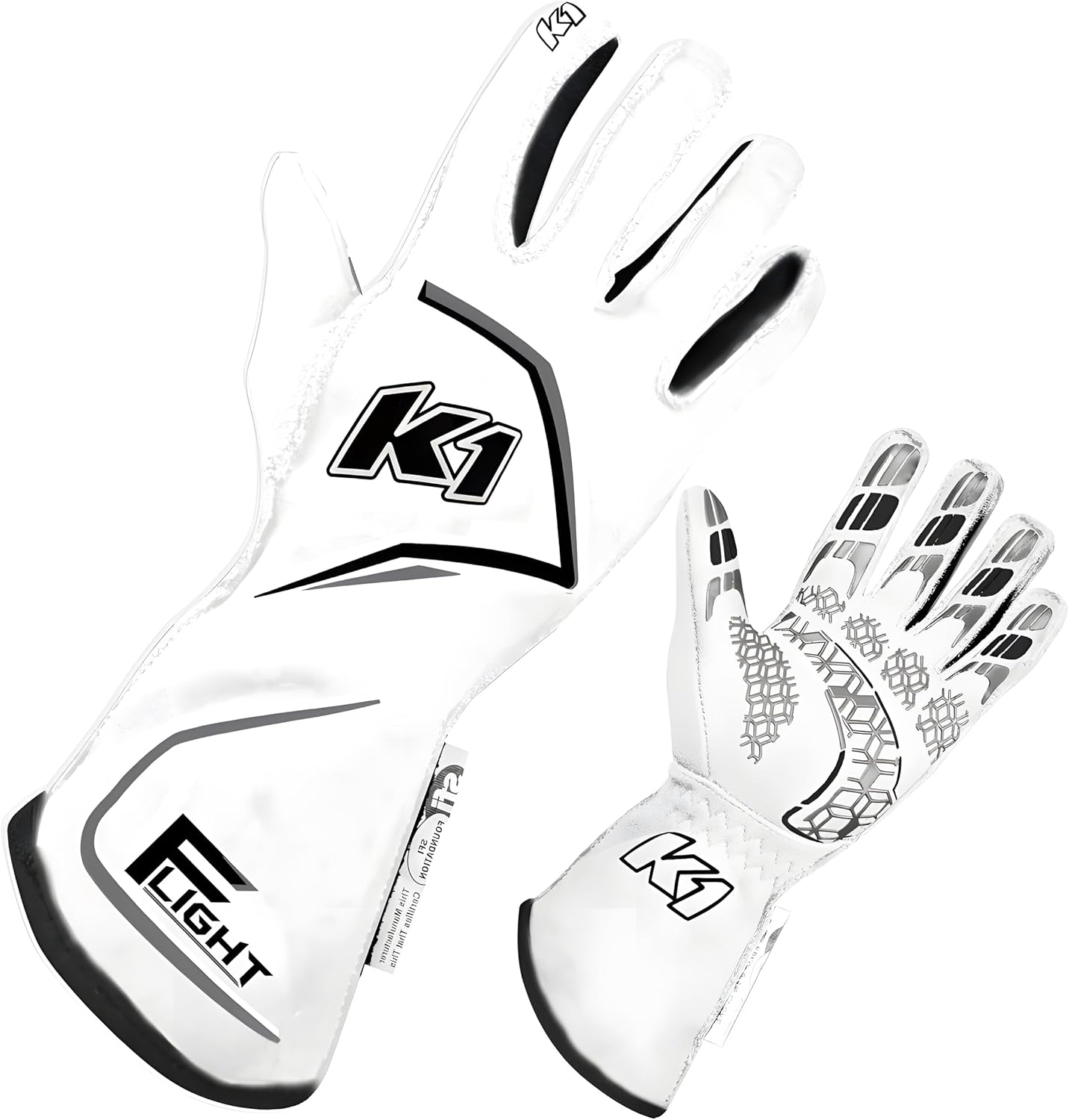 K1 Race Gear K1 Flight Adult Nomex® Auto Racing Gloves SFI 3.3/5 - White, Grey - 2XL
