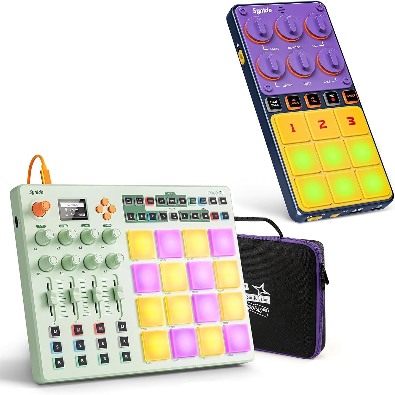 Synido Wireless MIDI Pad Controller, USB Rechargeable Beat Maker Machine and USB C Audio Interface, Portable Rechargeable Live Sound Card