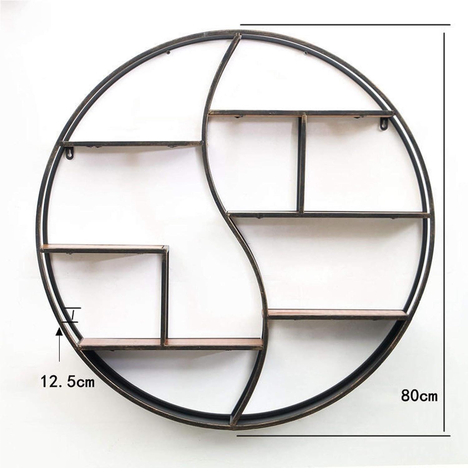 Wall Shelves Wall Shelves80CM Round Wooden Shelves Mounted Shelf, Modern Rustic Wall Rack, Metal Wall Mount for Bedroom, Bathroom, Living Room, Kitchen, Study, Laundry Room Floatin