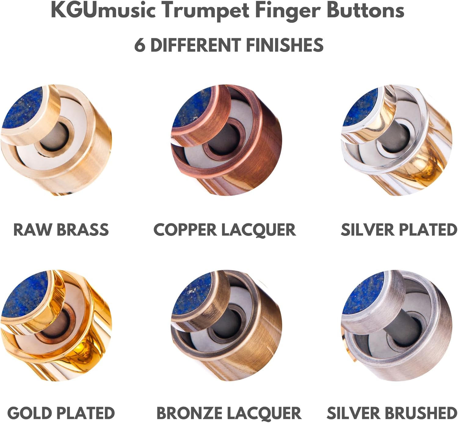 HEAVY Trumpet custom finger buttons for all Yamha (All YTR), Stomvi, Shagerl, Carol Brass and Fides Trumpets, Yamaha flugelhorn 631/731, Yamaha cornet models (Raw Brass, Lapis Lazuli)