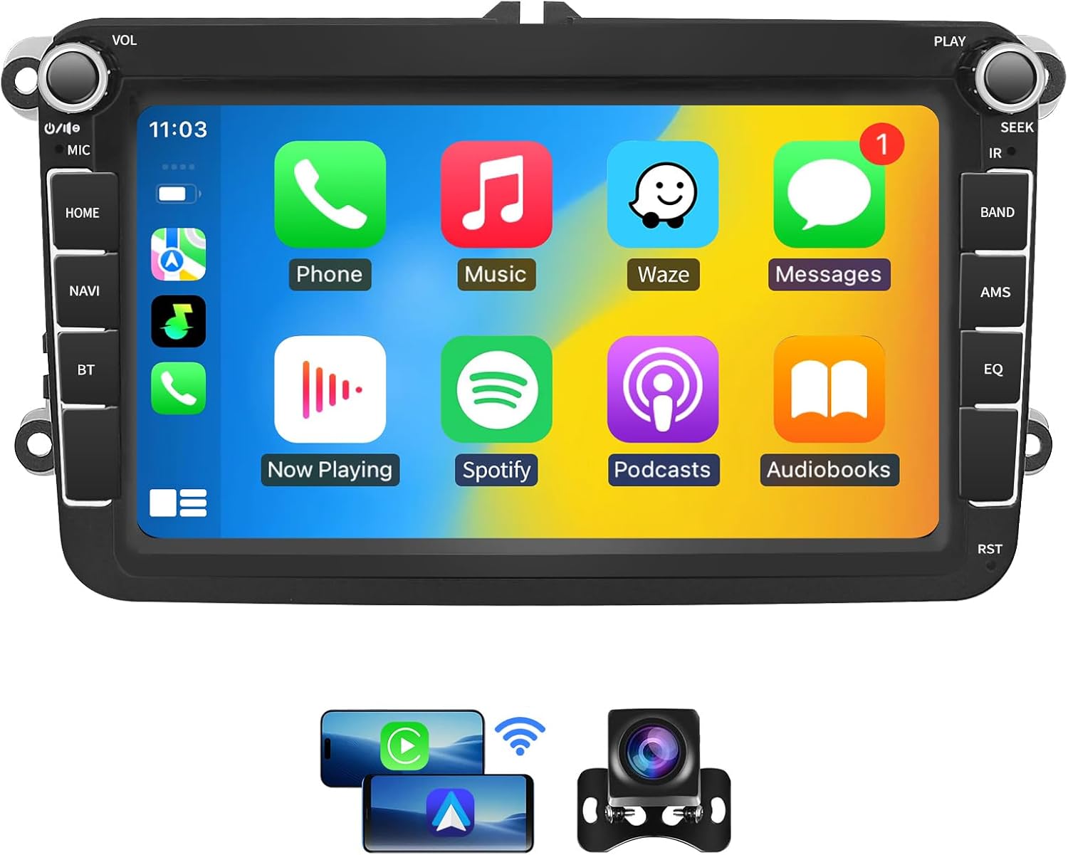 Radio for VW Volkswagen Jetta Tiguan Passat Golf Beetle EOS Polo Skoda with Wireless Carplay Android Auto Car Stereo with GPS Navigation 8 Inch Touch Screen SWC FM Backup Camera Mirror Link (2+64G)