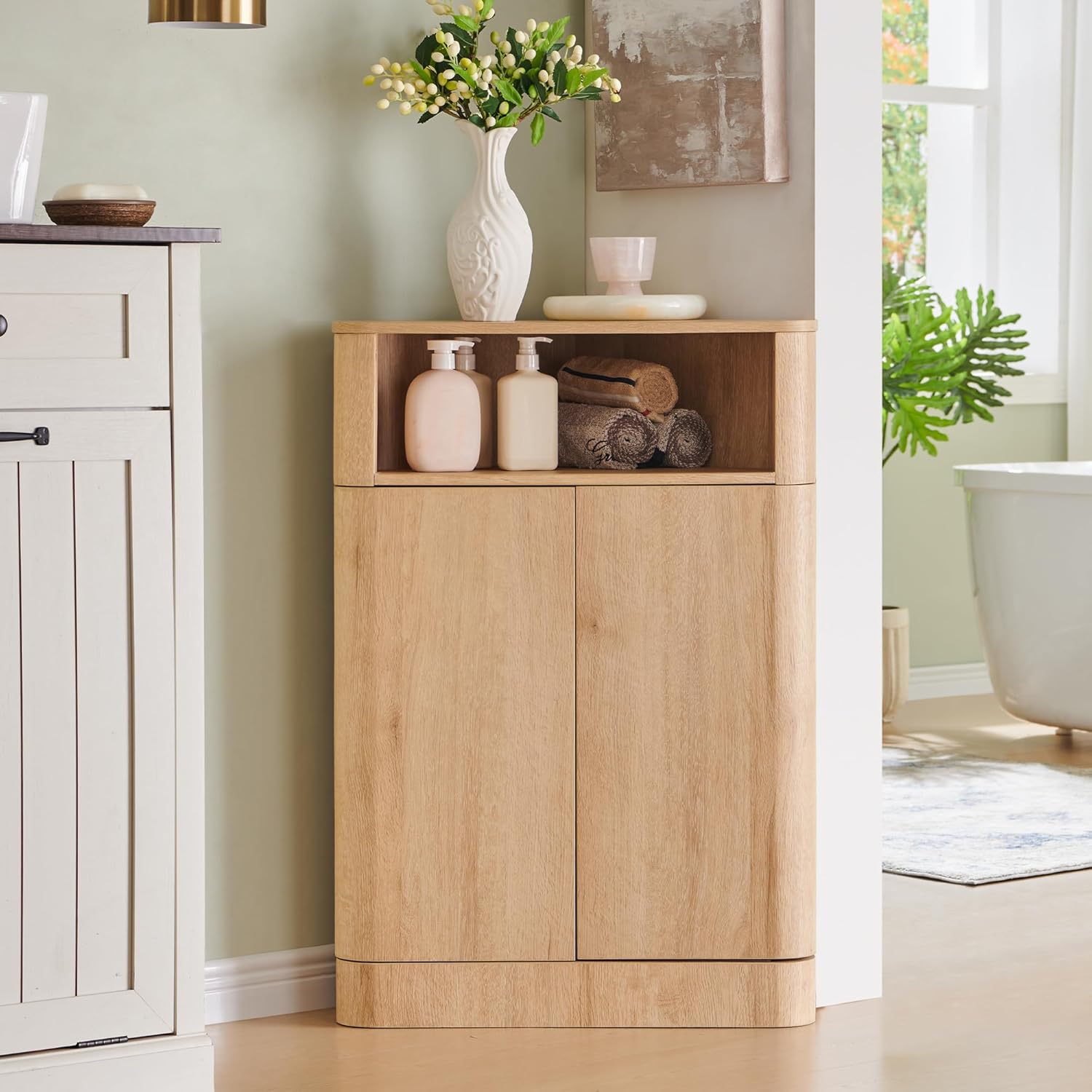 ACCOHOHO Modern Small Corner Cabinet with Adjustable Shelf and Magnetic Push Latch, 32