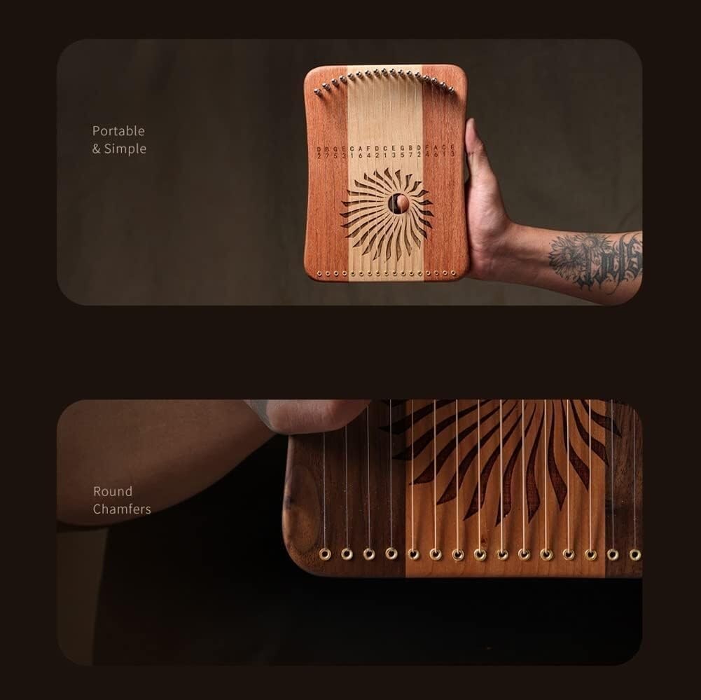 17 Strings Lyre Harp, Portable Fingerplay Lyre Harp with Tuning Wrench,Strings and Burlap Bag, Wooden Musical Instrument (Color:Black,Walnut)(Rosewood+maple)