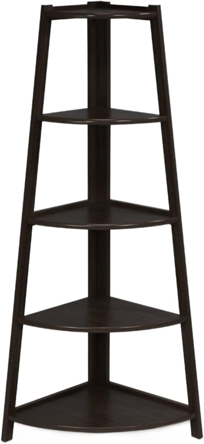 KIRANDY 5-Shelf Storage Rack Shelf Modern Open Wall Mount Bookshelf with Plant Flower Display Storage Rack Scalloped Corner Stand Black