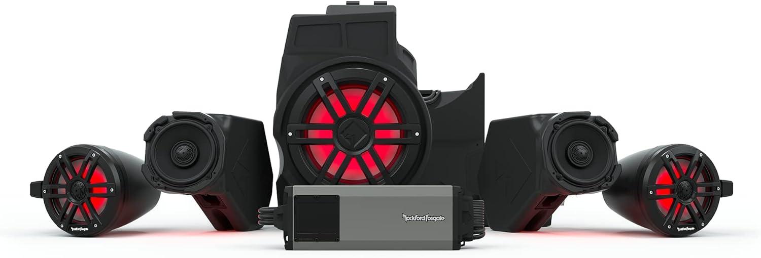 Rockford Fosgate RZR19RCPXP-STG4 Audio Kit: Ride Command 3-Way Interface, 1500-Watt Amp, Front Speakers, M1 Color Optix 10