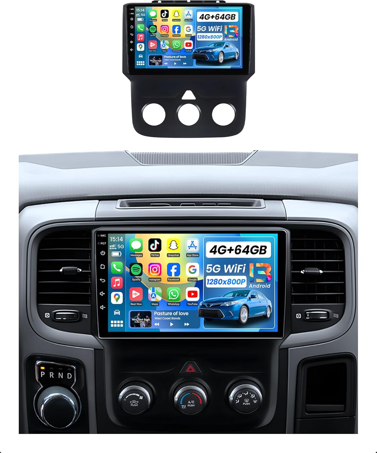 4G RAM +64G ROM Android 13 Car Radio for Dodge RAM 1500 2500 2013-2018: 1280 * 800P IPS Touchscreen Replacement Car Stereo with Carplay Android Auto 5G WiFi Bluetooth Backup Camera GPS FM SWC