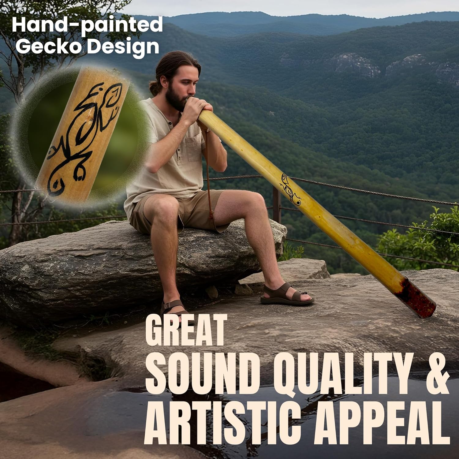 Eucalyptus Yellowbox Didgeridoo with Bark Bell, Beeswax Mouthpiece - 52