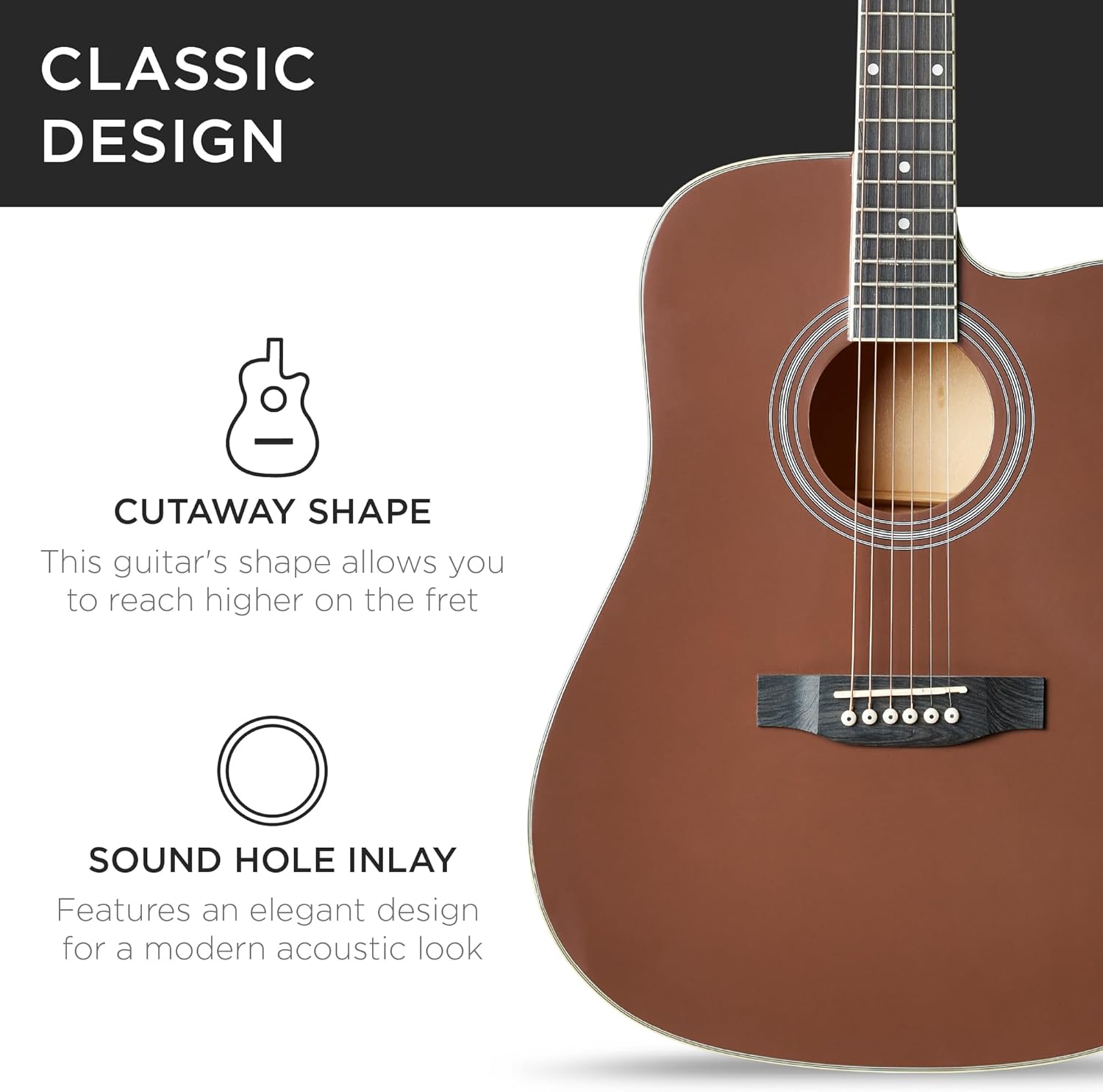 Best Choice Products 41in Beginner Acoustic Guitar Full Size All Wood Cutaway Guitar Starter Set w/Case, Strap, Capo, Strings, Picks - Dark Brown