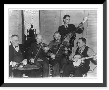 Historic Framed Print, [Members of the Bog Trotters Band seated playing or holding instruments, Galax, Va. Includes band leader, Doc Davis, with autoharp; Uncle Alex Dunford with fiddle; Crockett Ward with fiddle; Wade Ward with banjo; Fields Ward wi