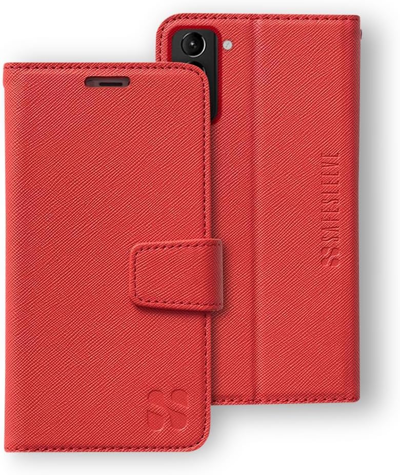 SafeSleeve EMF Protection Anti Radiation Samsung Galaxy Case: Galaxy S23 Plus RFID EMF Blocking Wallet Cell Phone Case (Red)