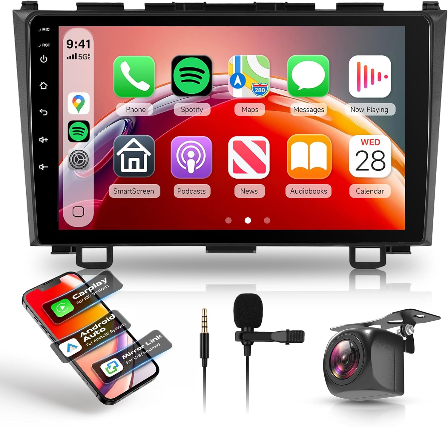 8 Core 6G+128G Android Car Stereo for Honda CRV 2007-2011 with Wireless CarPlay Android Auto, 9” Touchscreen Car Radio Mirror Link GPS WiFi Bluetooth FM RDS DSP EQ SWC Backup Camera