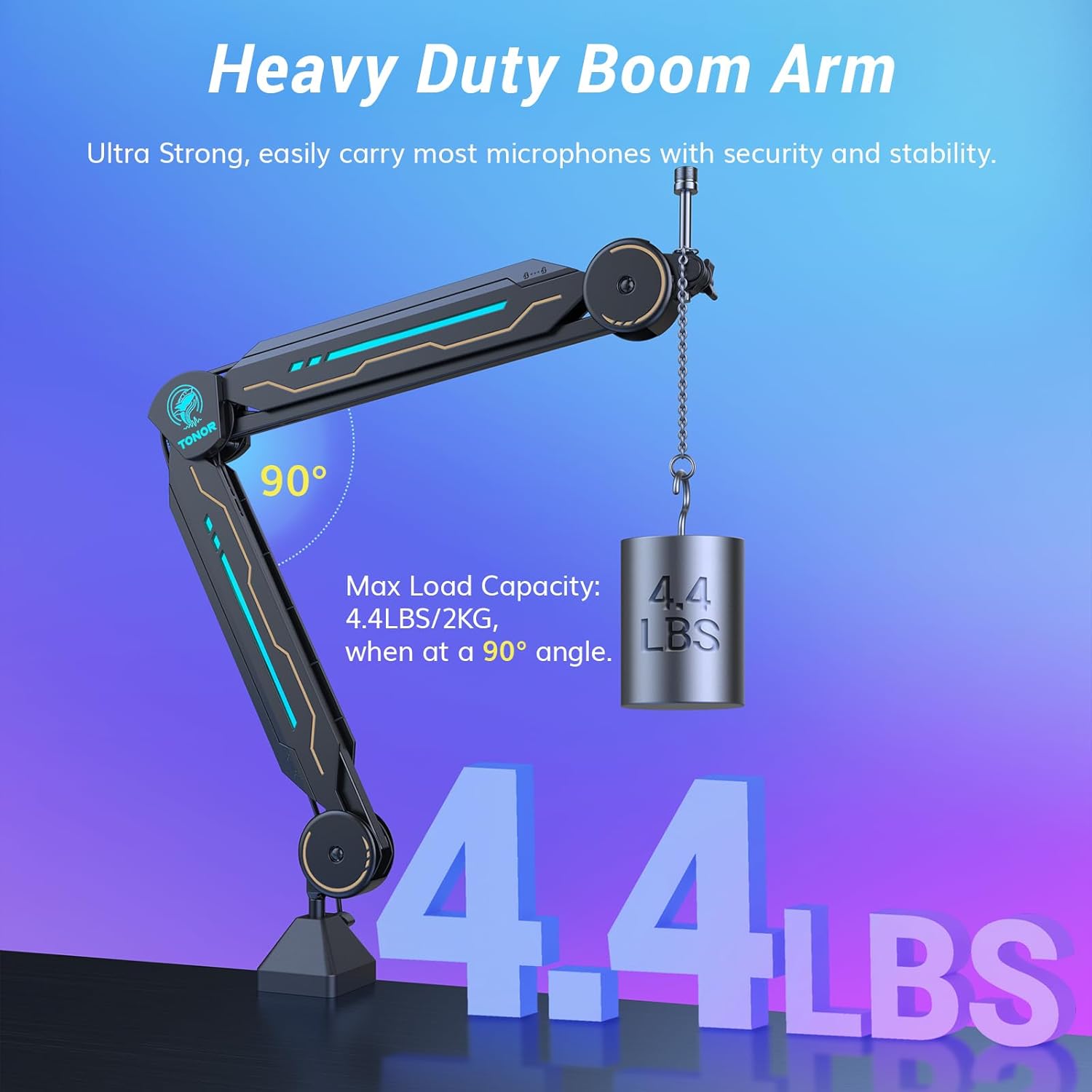 RGB Boom Arm, TONOR Adjustable Mic Stand with RGB Light, 5/8’’ Screwadapter, Excellent Compatibility, Rotatable Suspension Boom Scissor Stand for Gaming Streaming Podcasting YouTube Recording T90