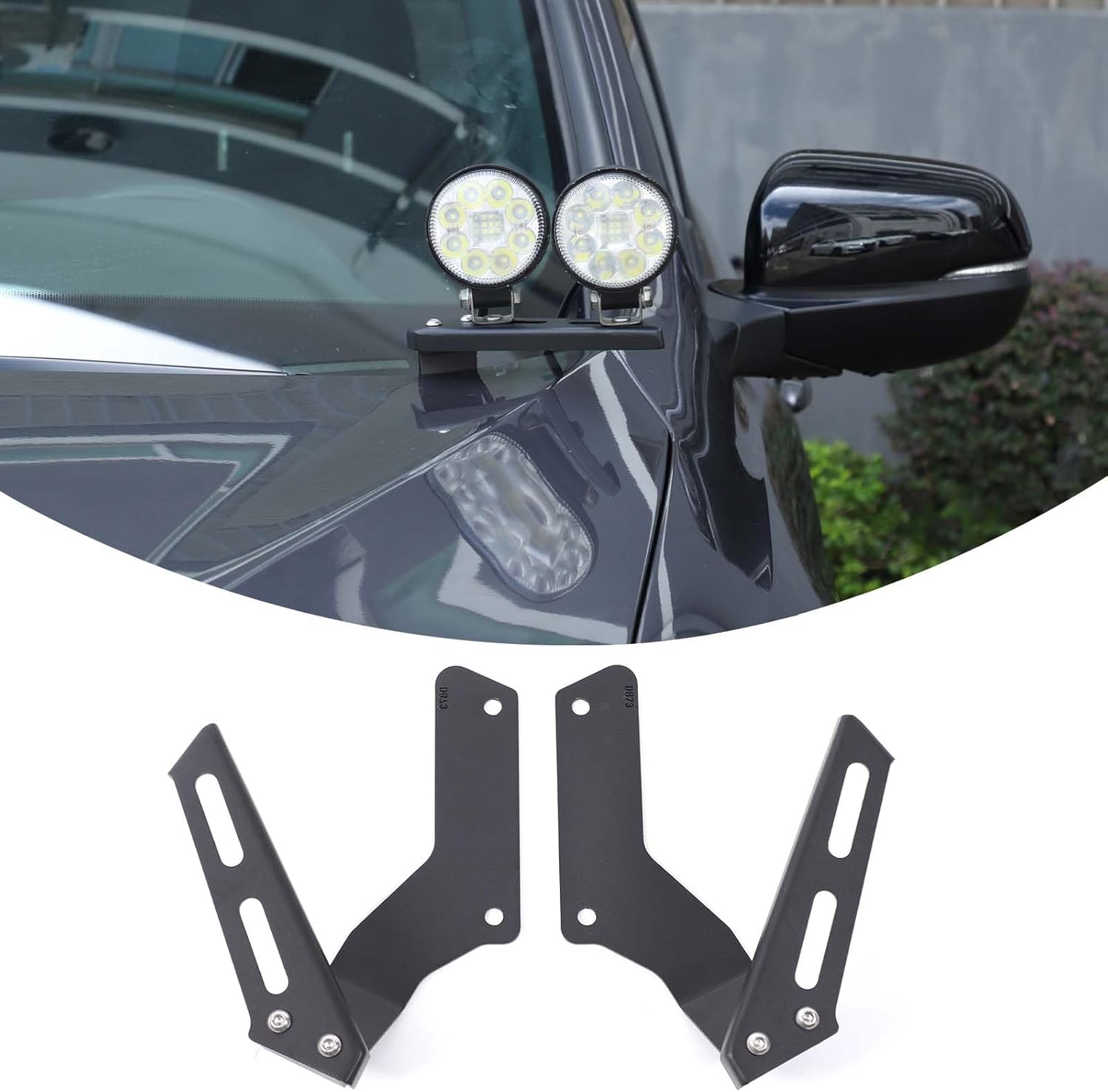 Compatible with Honda Pilot 2015 2016 2017 2018 2019 2020 2021 2022 Car Hood Metal LED Light Pod Metal Hood Mount Bracket Kit (Black Horn)