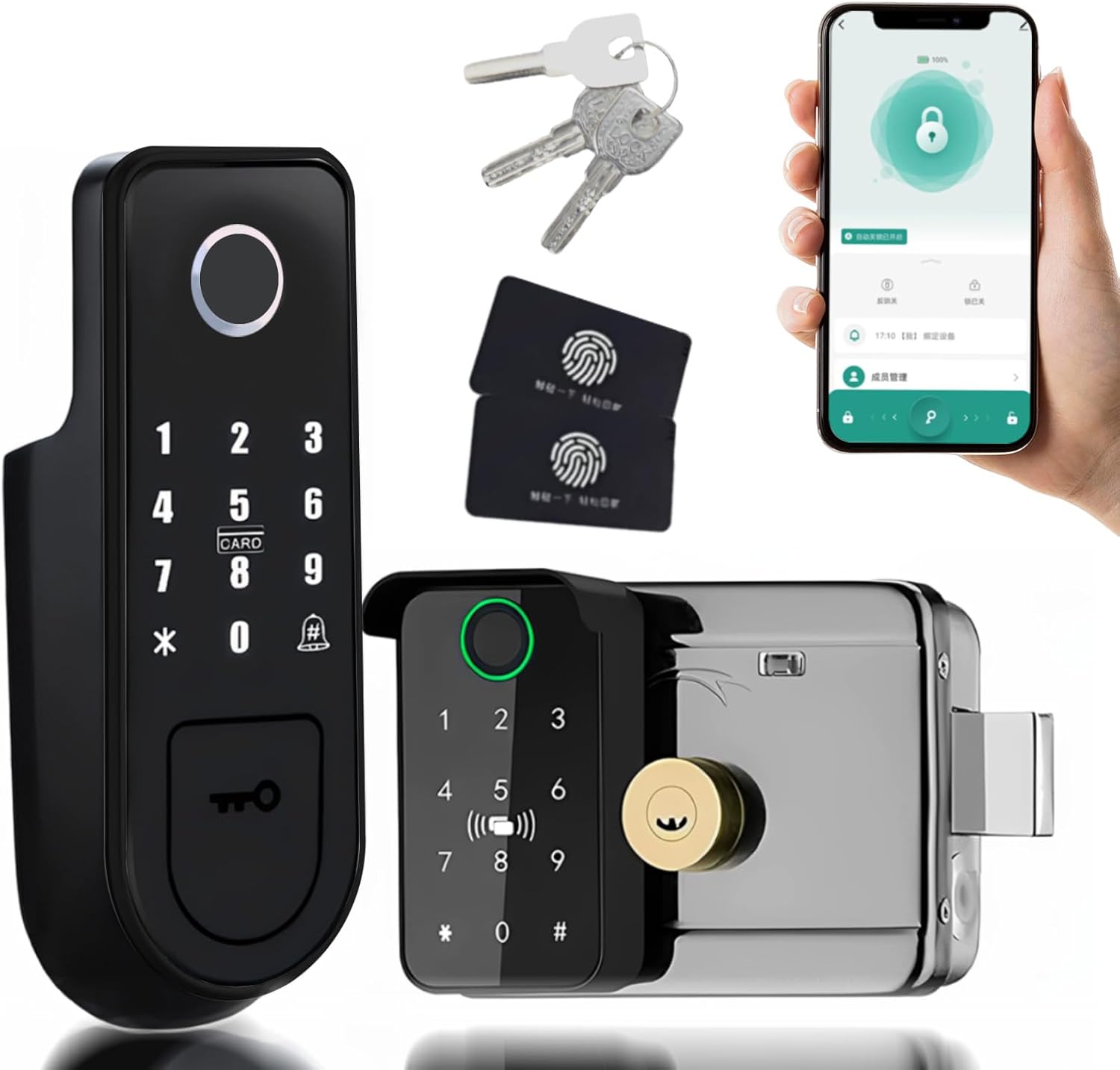 Smart Lock,Electronic gate Latch for Outdoor Fence, Waterproof keyless Smart Rim Lock, Smart Latch Double gate Lock, WiFi Double Sided Fingerprint Reader Lock,with Ttlock App