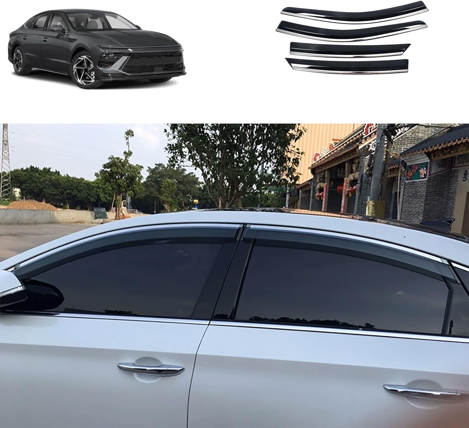 Side Window Deflector Visors Compatible with Hyundai Sonata 2026 2025 2024 Acrylic Smoke Tinted Sun Rain Wind Guards Shield Vent Cover Exterior Car Accessories 4PCS