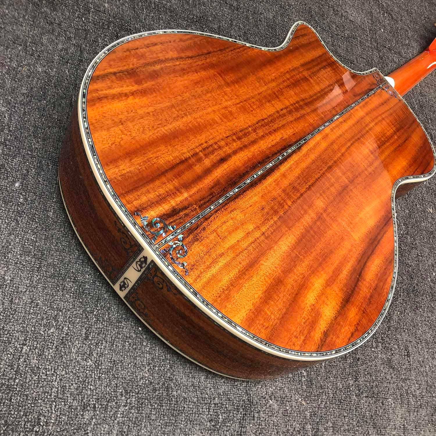40 Inch OM Type Solid KOA Wood Top Ebony Fingerboard Abalone Inlays 43mm Nut Width Cutaway Acoustic Electric Guitar with Double B1G Soundhole Pickup and Hardcase