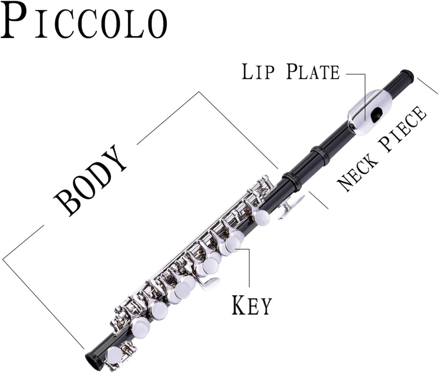 Flutes C Key Piccolo Cupronickel Flute Silver Plated W/Case Cloth and Gloves Woodwind Instrument