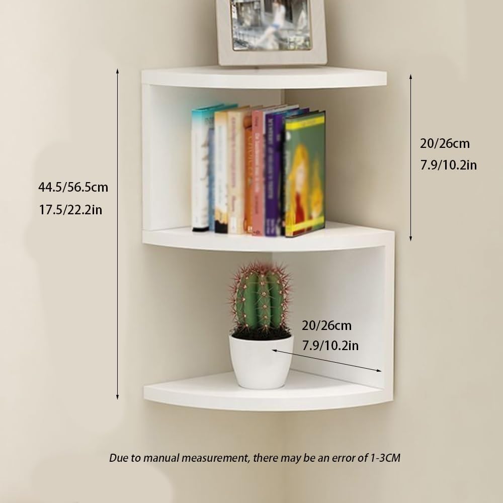 Corner Shelf Wall Mount, 3-Tier Floating Corner Bookshelf, Plant Shelf for Bedroom, Living Room, Bathroom, Home Office(White,22.2 X 10.2 X 10.2IN)