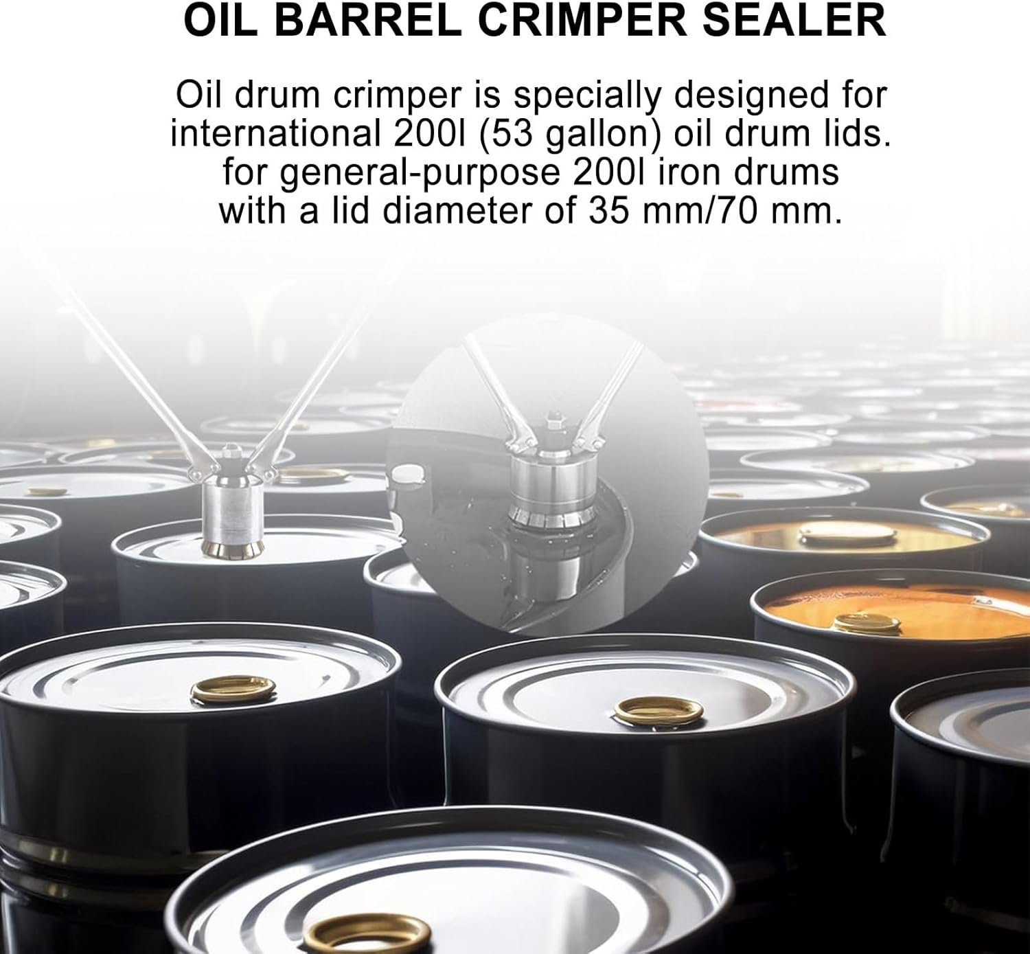 200L Oil Drum Pressure Cap Sealing Barrel Crimping Tool, 35&70Mm Crimper Sealer, 53 Gallon Manual Oil Barrel Sealing Machine,70mm