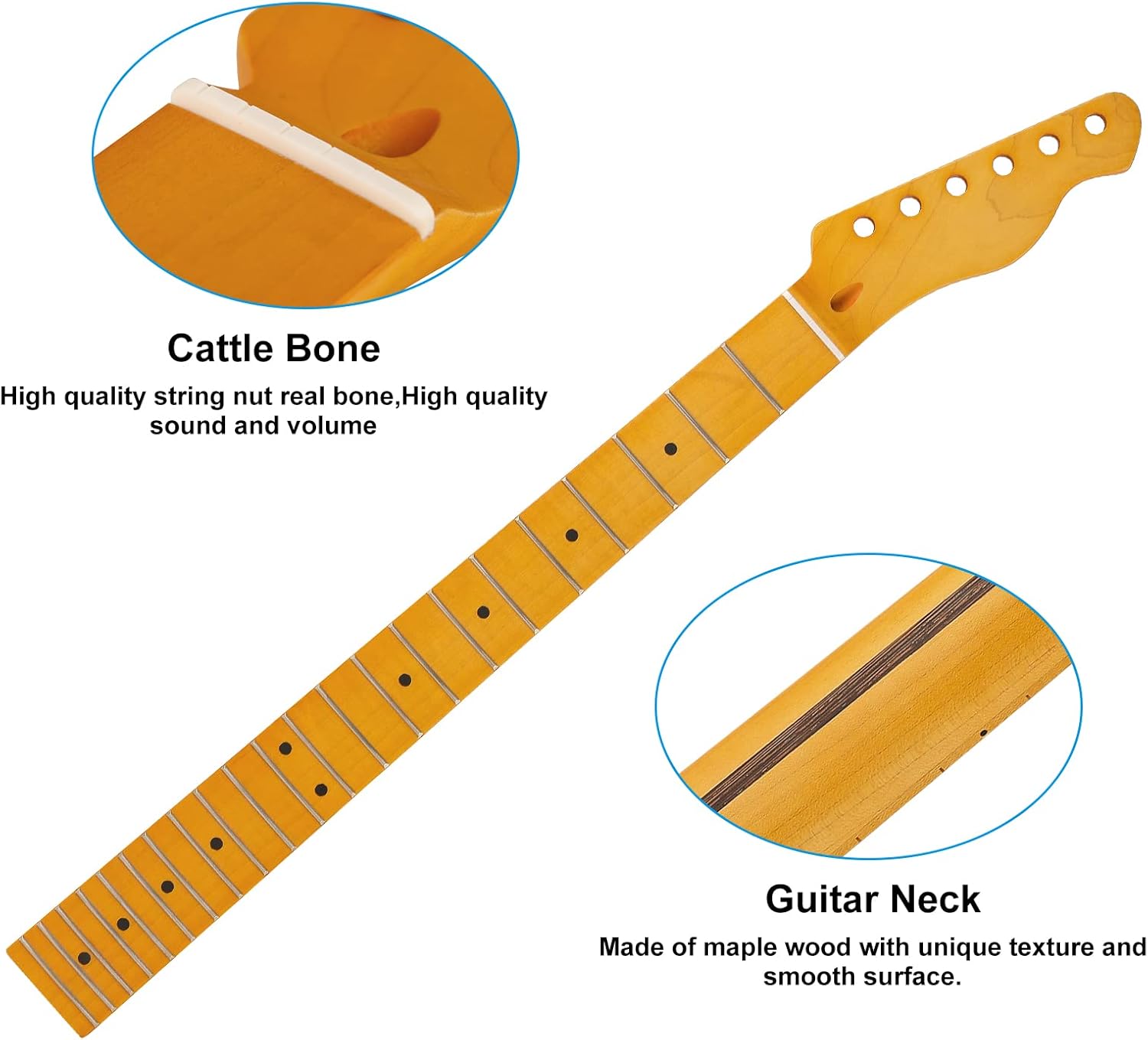22fret Yellowish Matte Electric Guitar Neck Canadian Maple,Cow Bone Nut