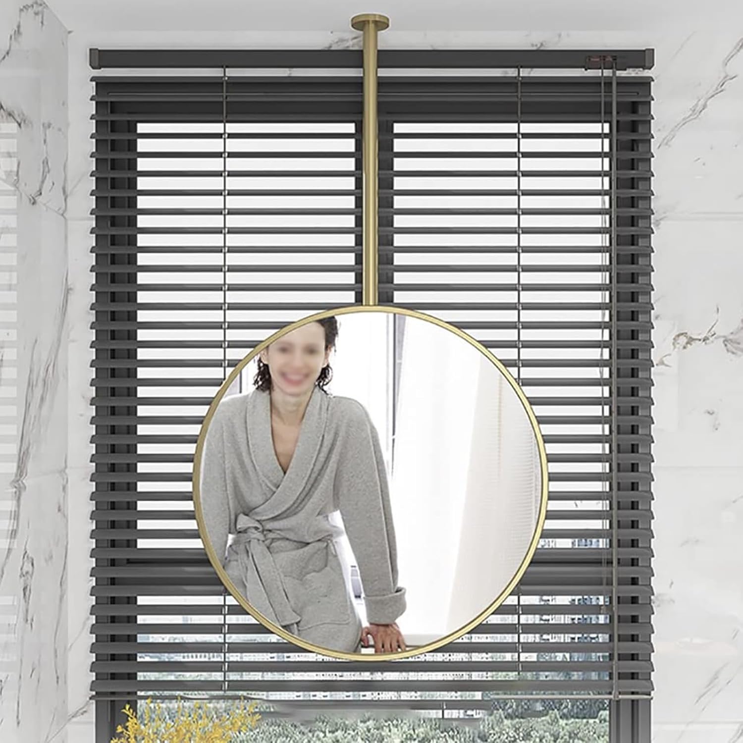 Ceiling Mounted Entryway Mirror Ceiling Mount Bathroom Wall Decor Mirror Hanging Rod Vanity Make-up Corner Mirror Wall Mount Mirrors Metal Pole Ceiling Suspended Mirror Circle Gold Black Pivot Mirror(