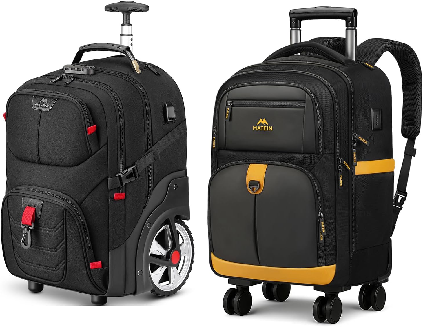 MATEIN Rolling Bag with Wheels, 17 Inch Extra Large Laptop Roller Backpack for Adult, Water Resistant Rolling Computer Bag for Women Men